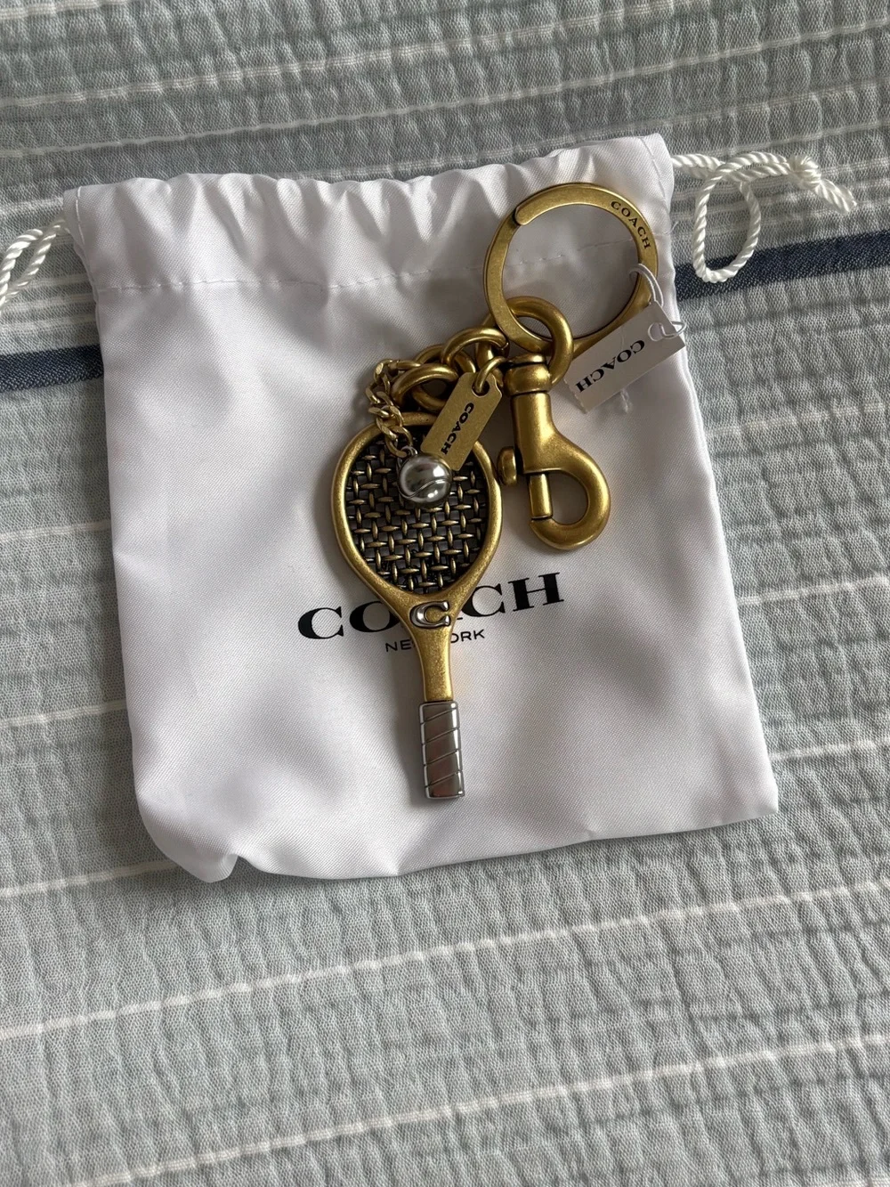 BRAND NEW Coach Gold Tennis Racket Keychain Charm